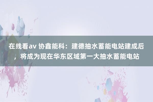 在线看av 协鑫能科：建德抽水蓄能电站建成后，将成为现在华东区域第一大抽水蓄能电站